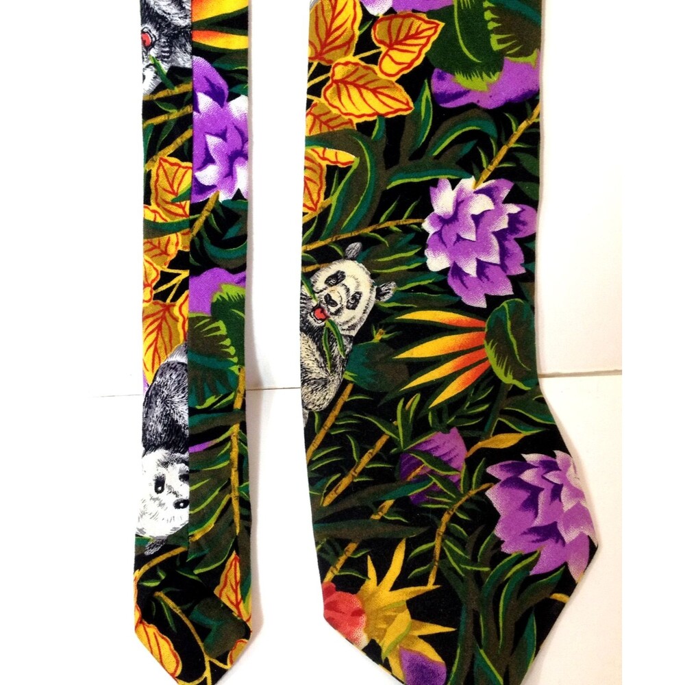 Vintage Wildlife Tie Tropical Panda Specially Handmade By Barbara 62"